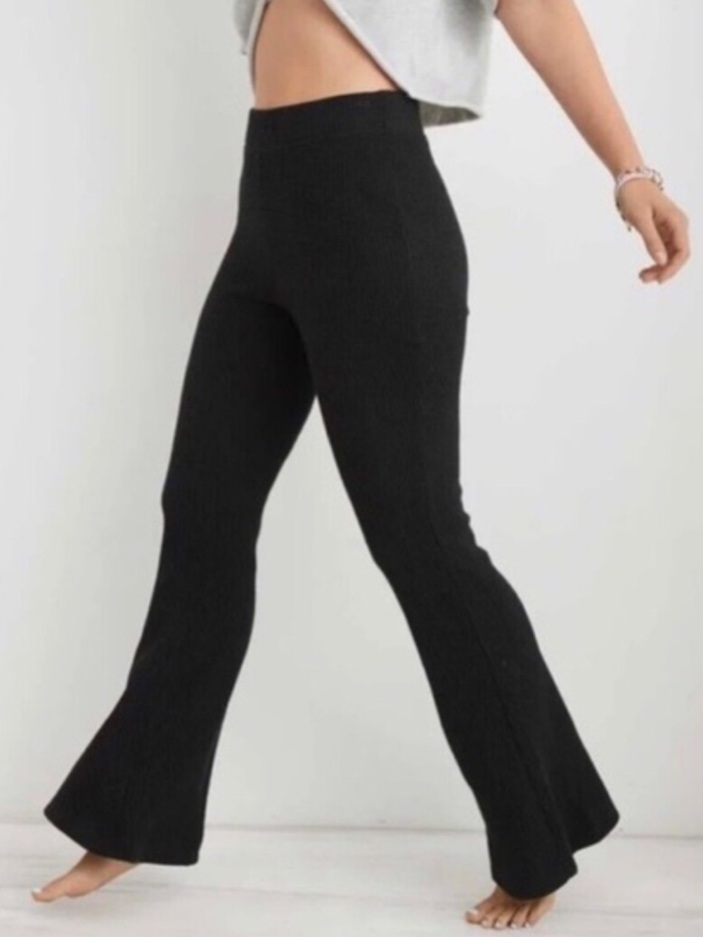 Aerie Ribbed Super Flare Pants Dark Gray Size Medium Loungewear